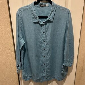 Ibex Hemp 100% Women’s Blue Button Up Shirt , size XL